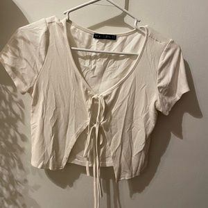 Nasty Gal White Front Tie Shirt
